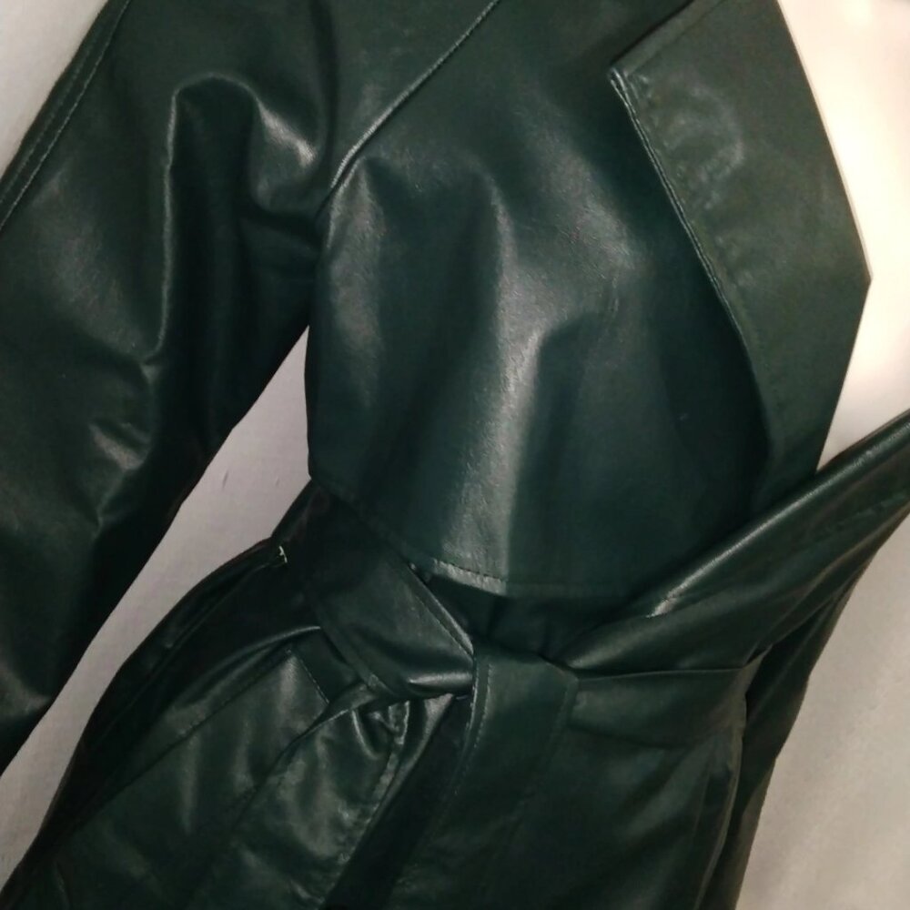 Deep Green Leather Trench w/ belt (Faux)